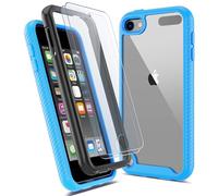 ULAK Coque iPod Touch 7, Housse Étui iPod Touch 6/5 2en1 avec Protection d'écran Intégrée Avant et Arrière Transparente Protection Complète Antichocs Coque pour iPod Touch 7ème/5ème/6ème, Bleu+Noir