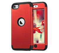 ULAK Coque pour iPod Touch 7e, 6e et 5e génération, Rouge | Étui Housse 3 en 1 Hybride Antichoc en Silicone Souple + PC Dur Protection Coque pour iPod Touch 5/6/7ème Génération