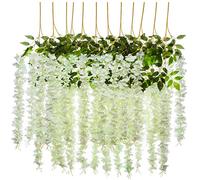 Ulalaza 12 PCS 3.6FT Glycine Fleurs Artificielles Guirlande Faux Suspendu Vigne Soie Fleur Chaîne Verdure Rotin pour la Fête De Mariage Jardin Décor À La Maison