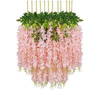 Ulalaza 12 PCS 3.6FT Glycine Fleurs Artificielles Guirlande Faux Suspendu Vigne Soie Fleur Chaîne Verdure Rotin pour la Fête De Mariage Jardin Décor À La Maison