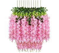 Ulalaza 12 PCS 3.6FT Glycine Fleurs Artificielles Guirlande Faux Suspendu Vigne Soie Fleur Chaîne Verdure Rotin pour la Fête De Mariage Jardin Décor À La Maison
