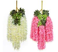 Ulalaza 24 PCS 3.6FT Glycine Fleurs Artificielles Guirlande Faux Suspendu Vigne Soie Fleur Chaîne Verdure Rotin pour la Fête De Mariage Jardin Décor À La Maison