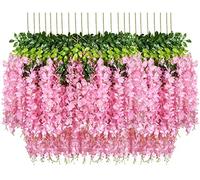 Ulalaza 24 PCS 3.6FT Glycine Fleurs Artificielles Guirlande Faux Suspendu Vigne Soie Fleur Chaîne Verdure Rotin pour la Fête De Mariage Jardin Décor À La Maison