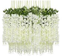 Ulalaza 24 PCS 3.6FT Glycine Fleurs Artificielles Guirlande Faux Suspendu Vigne Soie Fleur Chaîne Verdure Rotin pour la Fête De Mariage Jardin Décor À La Maison