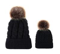 Ulalaza 2pcs mère et bébé Chapeau Parent-Enfant Chapeau Famille Correspondant Bonnet Hiver Plus Chaud Laine Tricot Beanie Casquette de Ski