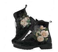 Ulalaza Bottes Courtes imprimées pour Femmes Automne et Hiver Bottes de Combat à Lacets Bottes de Cheville Tête de Mort Rose Motif de Dessin animé Cadeaux pour Filles Femmes