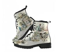 Ulalaza Bottes Courtes imprimées pour Femmes Automne et Hiver Bottes de Combat à Lacets Bottes de Cheville Tête de Mort Rose Motif de Dessin animé Cadeaux pour Filles Femmes