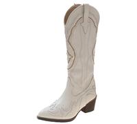Ulalaza Bottes pour femmes Bottes de cowboy occidentales Talon épais Bottes mi-mollet brodées Bottes à bout pointu Bottes formelles Bottes au genou à bout carré Bottines courtes