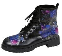 Ulalaza Bottes pour Femmes Bout Rond Talons Bloc Bottines Plateforme Gothique À Lacets Punk Bottes De Combat De Moto en Cuir Imprimé Multicolore Grosses Bottes Courtes