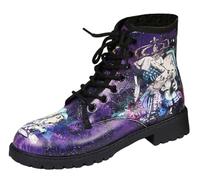 Ulalaza Bottes pour Femmes Bout Rond Talons Bloc Bottines Plateforme Gothique À Lacets Punk Bottes De Combat De Moto en Cuir Imprimé Multicolore Grosses Bottes Courtes