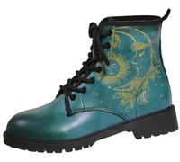 Ulalaza Bottes pour Femmes Bout Rond Talons Bloc Bottines Plateforme Gothique À Lacets Punk Bottes De Combat De Moto en Cuir Imprimé Multicolore Grosses Bottes Courtes