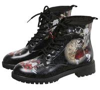 Ulalaza Bottes pour Femmes Bout Rond Talons Bloc Bottines Plateforme Gothique À Lacets Punk Bottes De Combat De Moto en Cuir Imprimé Multicolore Grosses Bottes Courtes