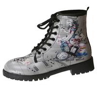 Ulalaza Bottes pour Femmes Bout Rond Talons Bloc Bottines Plateforme Gothique À Lacets Punk Bottes De Combat De Moto en Cuir Imprimé Multicolore Grosses Bottes Courtes