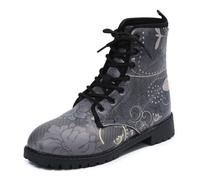 Ulalaza Bottes pour Femmes Bout Rond Talons Bloc Bottines Plateforme Gothique À Lacets Punk Bottes De Combat De Moto en Cuir Imprimé Multicolore Grosses Bottes Courtes