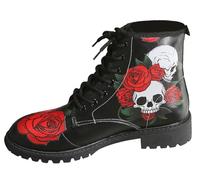 Ulalaza Bottes pour Femmes Bout Rond Talons Bloc Bottines Plateforme Gothique À Lacets Punk Bottes De Combat De Moto en Cuir Imprimé Multicolore Grosses Bottes Courtes