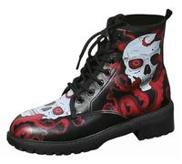 Ulalaza Bottes pour Femmes Bout Rond Talons Bloc Bottines Plateforme Gothique À Lacets Punk Bottes De Combat De Moto en Cuir Imprimé Multicolore Grosses Bottes Courtes