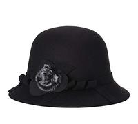 Ulalaza Chapeau melon vintage avec fleur en feutre pliable - - Taille Unique
