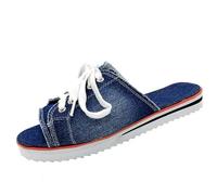 Ulalaza Claquettes en jean décontractées en tissu jean pour femme - Mules plates à bout ouvert - Sabots à plateforme - Sandales bohème antidérapantes - Dos nu - Mocassins à enfiler - Tongs de marche