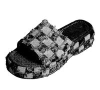 Ulalaza Claquettes en jean décontractées en tissu jean pour femme - Mules plates à bout ouvert - Sabots à plateforme - Sandales bohème antidérapantes - Dos nu - Mocassins à enfiler - Tongs de marche