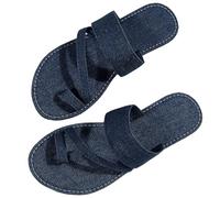 Ulalaza Claquettes en jean décontractées en tissu jean pour femme - Mules plates à bout ouvert - Sabots à plateforme - Sandales bohème antidérapantes - Dos nu - Mocassins à enfiler - Tongs de marche