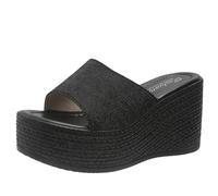 Ulalaza Claquettes en jean décontractées en tissu jean pour femme - Mules plates à bout ouvert - Sabots à plateforme - Sandales bohème antidérapantes - Dos nu - Mocassins à enfiler - Tongs de marche