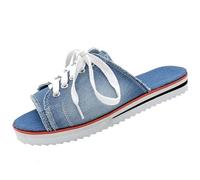 Ulalaza Claquettes en jean décontractées en tissu jean pour femme - Mules plates à bout ouvert - Sabots à plateforme - Sandales bohème antidérapantes - Dos nu - Mocassins à enfiler - Tongs de marche