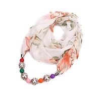 Ulalaza Écharpe avec pendentif en perles, charme de foulard, style ethnique, écharpe infinie, collier de foulard pour femmes, Style 42, taille unique