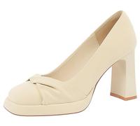 Ulalaza Femmes Bowknot Imprimer Plate-Forme Talons Mary Jane Pompes Fleur Mignon Cheville Sangle Talon Chunky Slip on Bout Fermé Bout Carré Robe Cosplay Fête Mariage Bureau Travail Plage