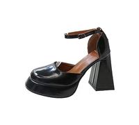 Ulalaza Femmes Bowknot Imprimer Plate-Forme Talons Mary Jane Pompes Fleur Mignon Cheville Sangle Talon Chunky Slip on Bout Fermé Bout Carré Robe Cosplay Fête Mariage Bureau Travail Plage