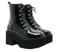 Ulalaza Femmes Goth Bottines à Semelle épaisse avec Boucle épais Bloc Coin côté Zip Talon Haut tête Ronde Punk Moto Confortable Bottes Gothiques Courtes Talons Hauts Lacets Clous empilables