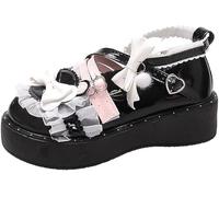 Ulalaza Femmes Lolita chaussures talon Mary Jane dentelle chaussures à semelle avec nœud kawaii mignon cosplay Wedge boots Cross lacet Block talon Sweet style