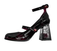 Ulalaza Femmes Mary Janes Doux Orteil Cheville Lolita Gothique Robe Pompes Grosse Chaussures en Cuir Verni Chaussures habillées Marron