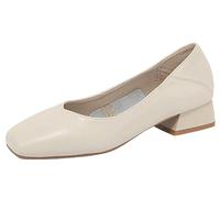 Ulalaza Femmes sans Lacet décontracté Bas mi-Talon Chaussures Solide Grand-mère Chaussures de Marche Respirant à Semelles Souples Gros Bloc Pompes Chaussures habillées