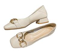 Ulalaza Femmes sans Lacet décontracté Bas mi-Talon Chaussures Solide Grand-mère Chaussures de Marche Respirant à Semelles Souples Gros Bloc Pompes Chaussures habillées