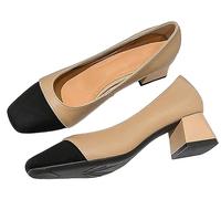 Ulalaza Femmes sans Lacet décontracté Bas mi-Talon Chaussures Solide Grand-mère Chaussures de Marche Respirant à Semelles Souples Gros Bloc Pompes Chaussures habillées