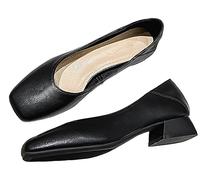 Ulalaza Femmes sans Lacet décontracté Bas mi-Talon Chaussures Solide Grand-mère Chaussures de Marche Respirant à Semelles Souples Gros Bloc Pompes Chaussures habillées