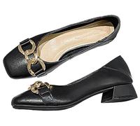 Ulalaza Femmes sans Lacet décontracté Bas mi-Talon Chaussures Solide Grand-mère Chaussures de Marche Respirant à Semelles Souples Gros Bloc Pompes Chaussures habillées