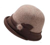Ulalaza Laine Feut Cloche Chapeau Hiver Large Bordure Retro Fleur Bowknot Vintage Seau Chapeau Disquette pour Les Dames