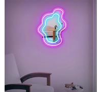 Ulalaza Miroir Acrylique LED néon en Forme de cœur/Chat/Lettre/ondulé, Miroir de sorcière, décoration Murale décoration de la Chambre à Coucher, de la Maison, du Studio, du dortoir, du Mariage