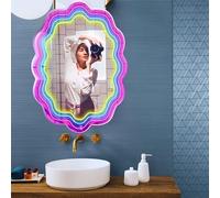 Ulalaza Miroir Acrylique LED néon en Forme de cœur/Chat/Lettre/ondulé, Miroir de sorcière, décoration Murale décoration de la Chambre à Coucher, de la Maison, du Studio, du dortoir, du Mariage