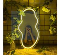 Ulalaza Miroir Acrylique LED néon en Forme de cœur/Chat/Lettre/ondulé, Miroir de sorcière, décoration Murale décoration de la Chambre à Coucher, de la Maison, du Studio, du dortoir, du Mariage