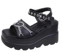 Ulalaza Sandales pour femme en PU doux et confortable à bout ouvert Semelle intérieure antidérapante Sandales évidées pour femme Idéal pour marcher à la plage Shopping Vacances Rencontres