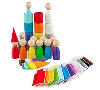 Ulanik Figurines en Bois dans des Gobelets avec Bonnets et Lits Montessori | Jeu de tri en bois; 12 couleurs; gobelets, bonnets et lits en feutrine; plateau en bouleau