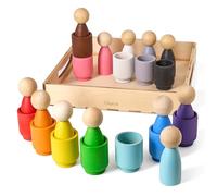 Ulanik Figurines en Bois dans des Gobelets Jouet Montessori 1 an | Jeu de tri en bois ouvert; 12 couleurs nettes; gobelets et plateau en bouleau pour ranger