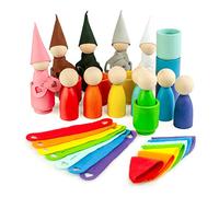 Ulanik Figurines en Bois Gobelets Bonnets Écharpes Jeux Montessori 1 An | Jeu de tri en bois; 12 couleurs; gobelets, bonnets et écharpes en feutrine; plateau en bouleau