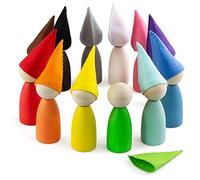 Ulanik Grandes Poupées Cheville avec des Chapeaux Jeux Montessori 3 Ans + Poupée Waldorf Jouet en Bois pour Apprendre a Compter et de Tri Couleur - 12 Peg Dolls