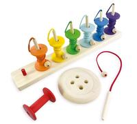 Ulanik Jeu de bobines arc-en-ciel Montessori à partir de 3 ans, jouets sensoriels pour bébé, jeu d'équilibre en bois, jeu pour compter et trier les couleurs, 7 couleurs