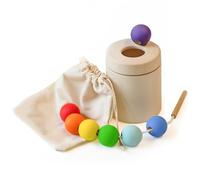 Ulanik Montessori Jeu de perles et pot, jouet Montessori à partir de 3 ans, perles pour bébé à enfiler, jeu pour compter et trier les couleurs, apprendre les 7 boules en bois multicolores
