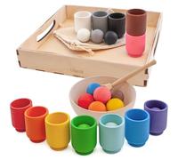 Ulanik Petites Balles dans des Tasses Jeux Montessori 3 Ans + Educatif Motricite Sensorielle Bebe Jouet en Bois pour Apprentissage du Comptage et de Tri Couleur - 12 Boules