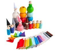 Ulanik Petites Poupées Cheville en Boules avec des Chapeaux et Lits Jeux Montessori 3 Ans + Poupée Waldorf Jouet en Bois pour Apprendre - 12 Peg Dolls Gnomes